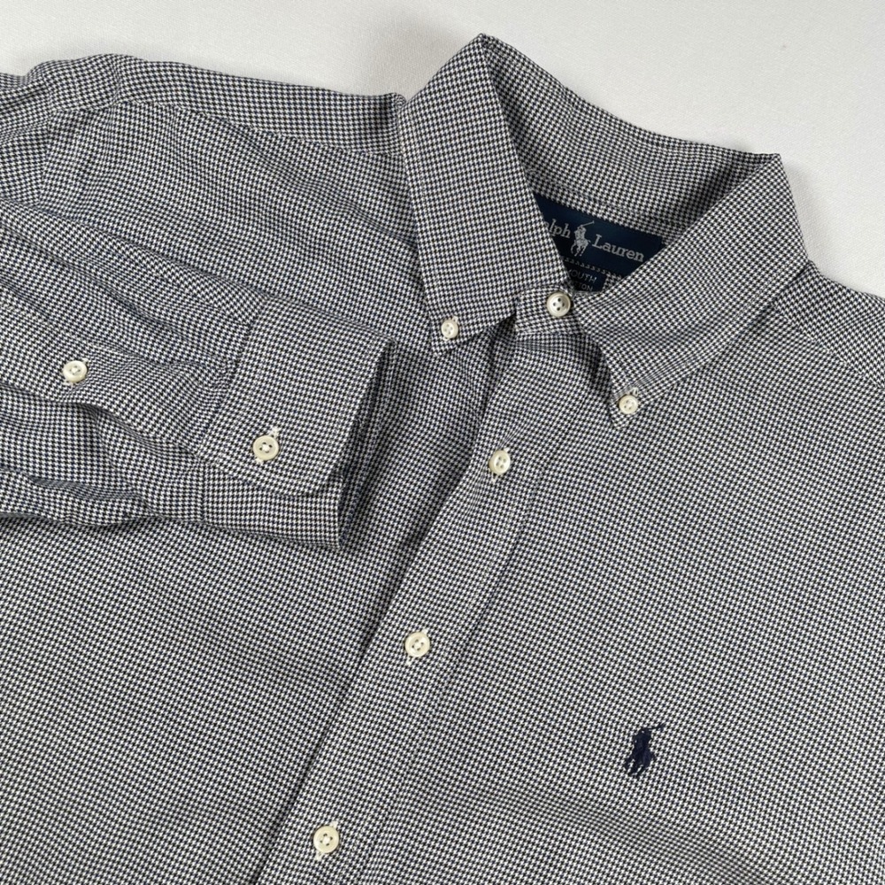 Ralph Lauren Button Down Long Sleeve Houndstooth Black Blue Dress Shirt